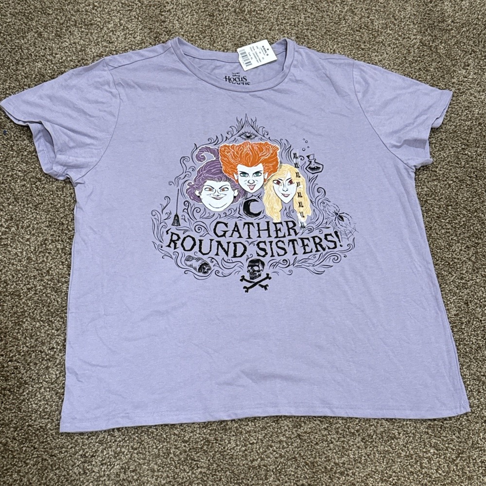 Hocus Pocus Gather Round SistersSanderson Sisters T-Shirt Women's XL Purple NWT